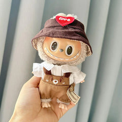 White Collared Shirt + Puppy Overalls + Brown Heart Cap