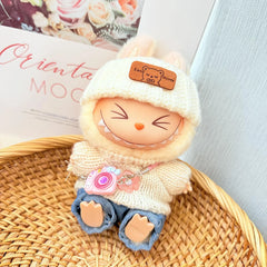 White Flipped-Brim Hat + Kd Pink Camera + Blue Flipped-Hem Jeans + Pink Six-Petal Flower Sweater