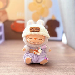 White Flipped-Brim Hat + Purple Bottle Overalls