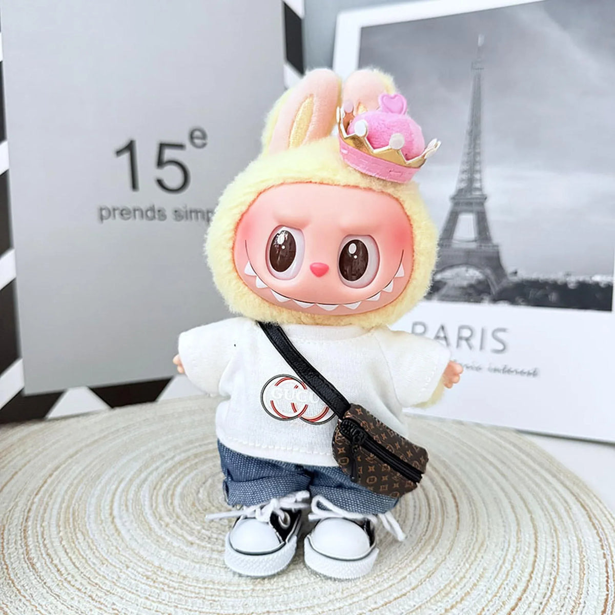White Ggt + Cuffed Jeans + Brown V Bag + Black Canvas Shoes