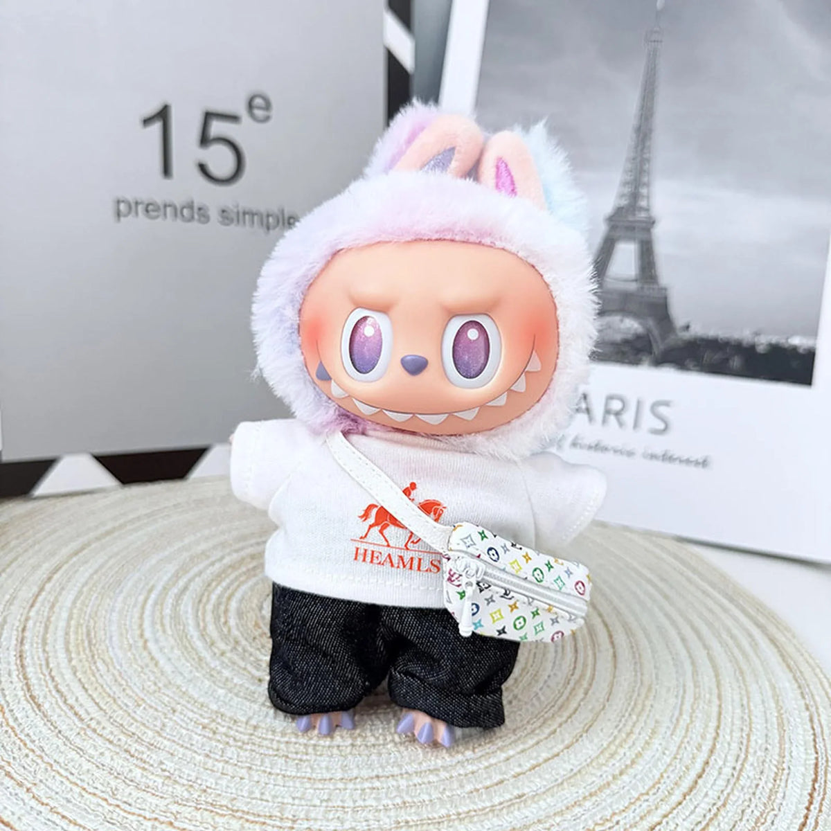 White Hermès T-Shirt + Rolled Hem Black Pants + White V Bag