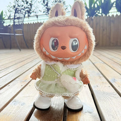 White Hook-And-Loop Leather Shoes + Pearl Cream Green Dress Set