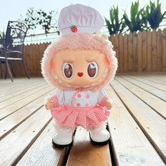 White Hook-And-Loop Leather Shoes + Strawberry Kitchen Maid Outfit [38Cm Suitable]