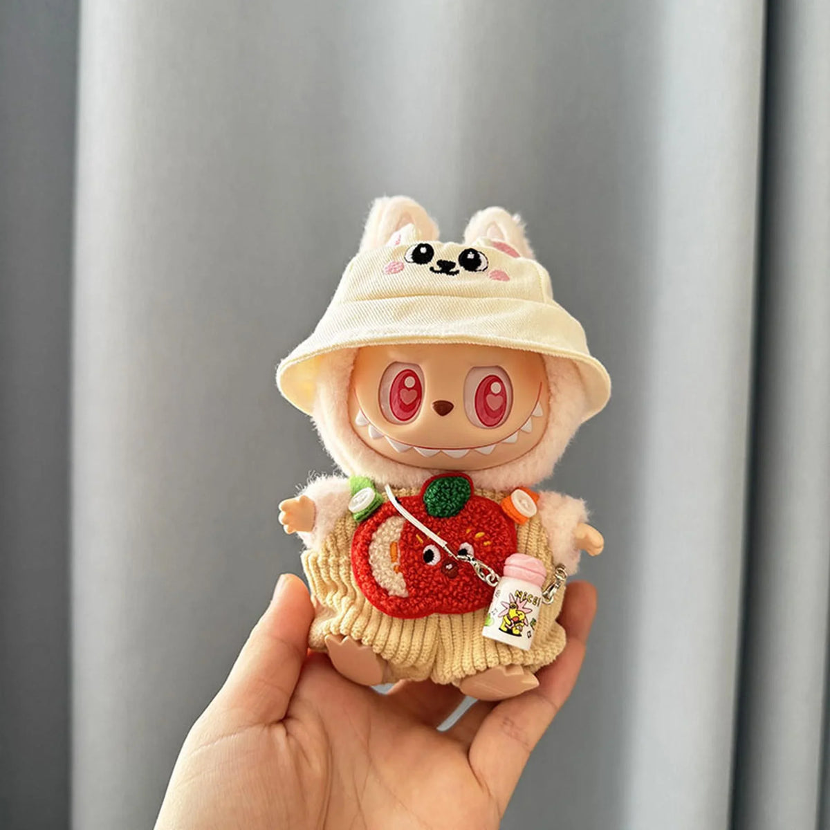 White Kettle + White Bunny Hat + Yellow Striped Apple Overalls With Accessories