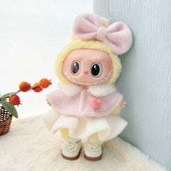 White Little Princess Shoes + Pink Mink Fur Cape Dress 3-Piece Set