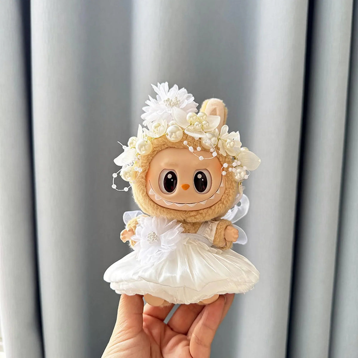 White Pearl Hair Accessory + White Pleated Floral Gown