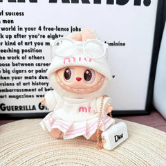 White Pearl Miu Set + Pink Pleated Skirt + White Dior Bag + White Frame Glasses