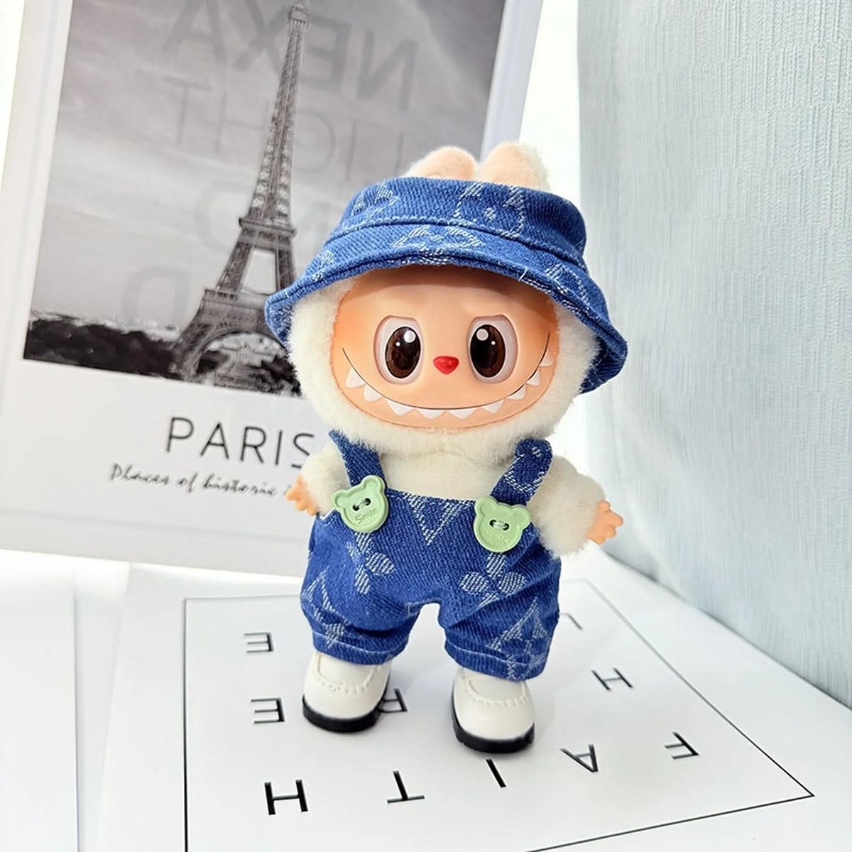 White Square-Toe Shoes + Blue Designer Hat + Blue Designer Overalls