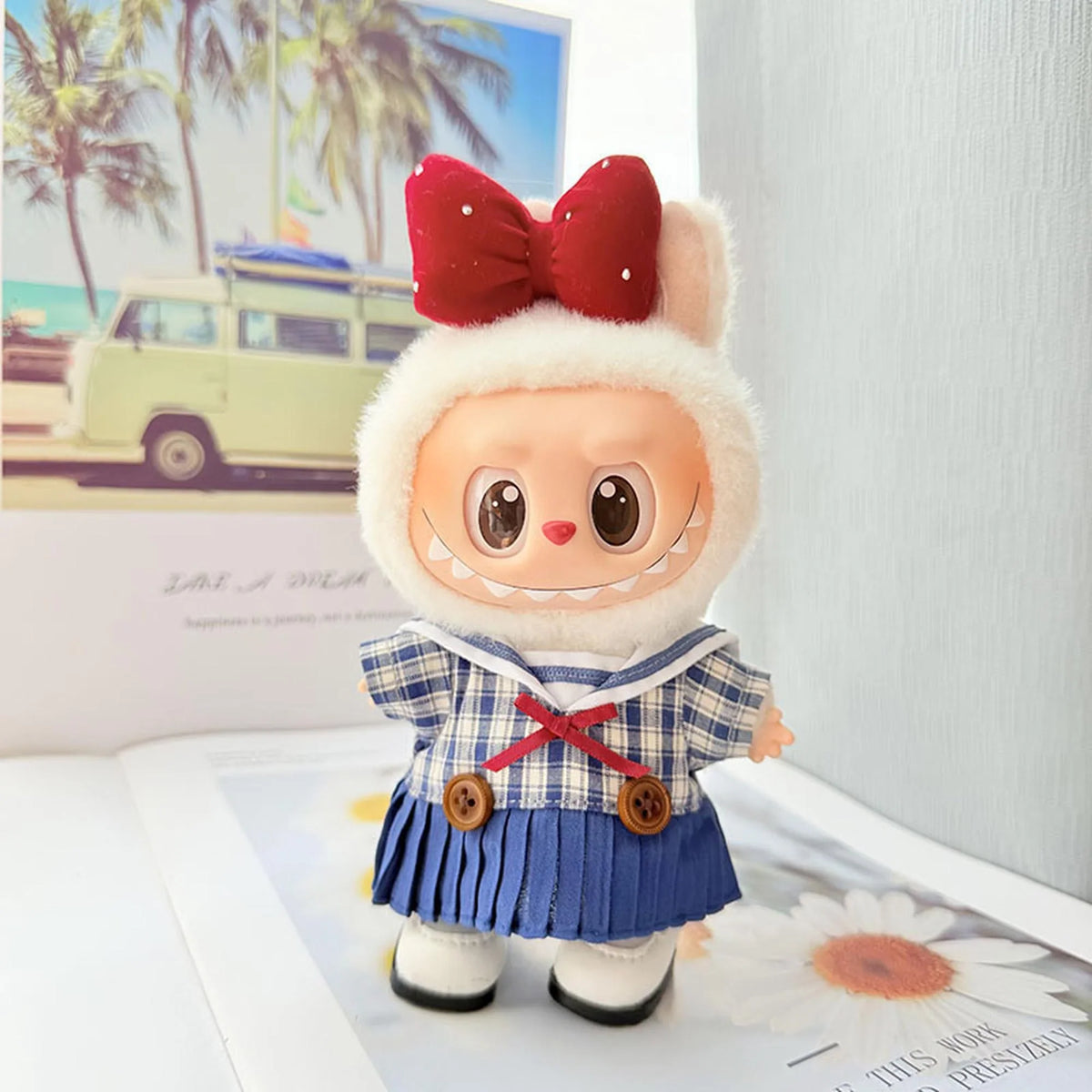 White Square-Toe Shoes + Crystal Red Hair Clip + Sweetheart Sailor Dress