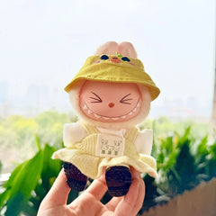 White Square-Toe Shoes + Long Grass Chicken Hat + Refreshing Yellow Suspenders Dress Set