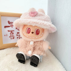 White Square-Toe Shoes + New Pink Diamond Hat + Pink Double-Buckle Circle Sweater Two-Piece Set