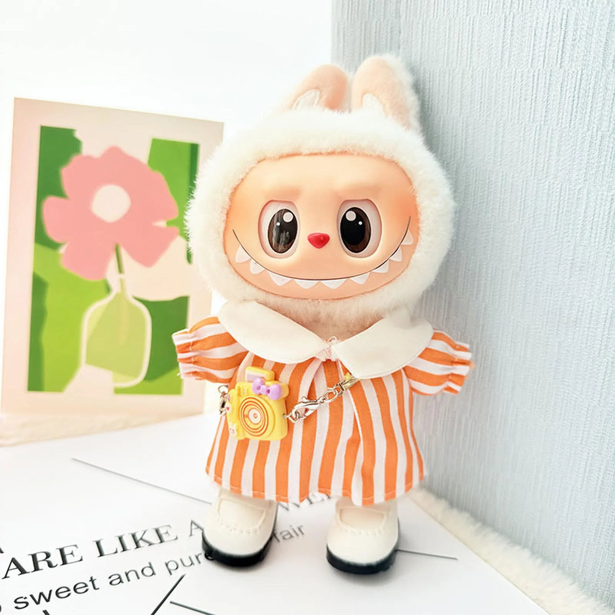 White Square-Toe Shoes + Spring Outing Orange Striped Dress Set
