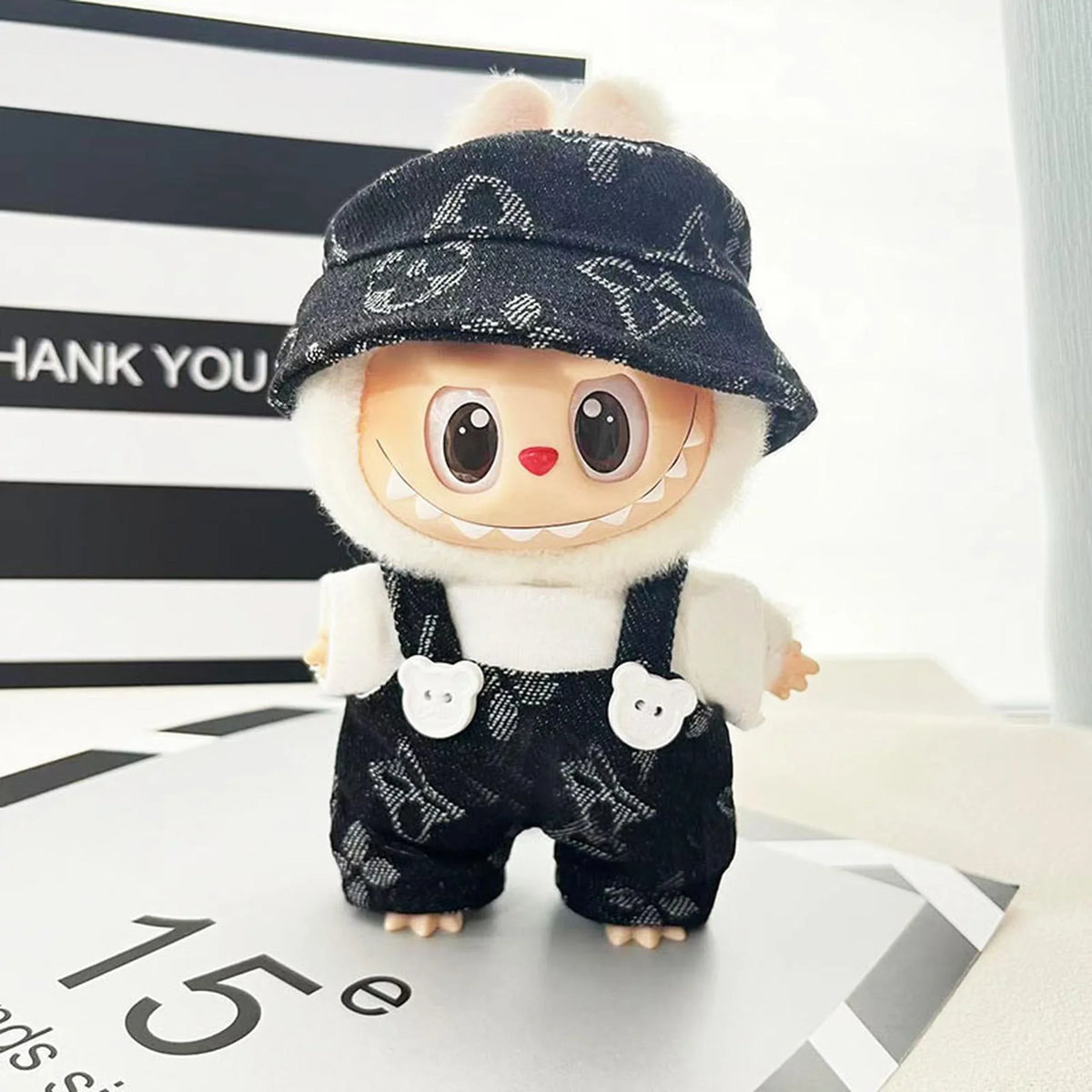 White Tee + Black Designer Cap + Black Designer Overalls