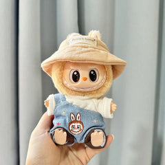 White Tee + Denim Overalls With Patchwork + Bunny Hat