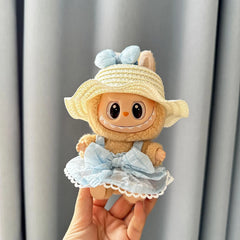 White Wave Straw Hat + Blue Candy Skirt With Pendant
