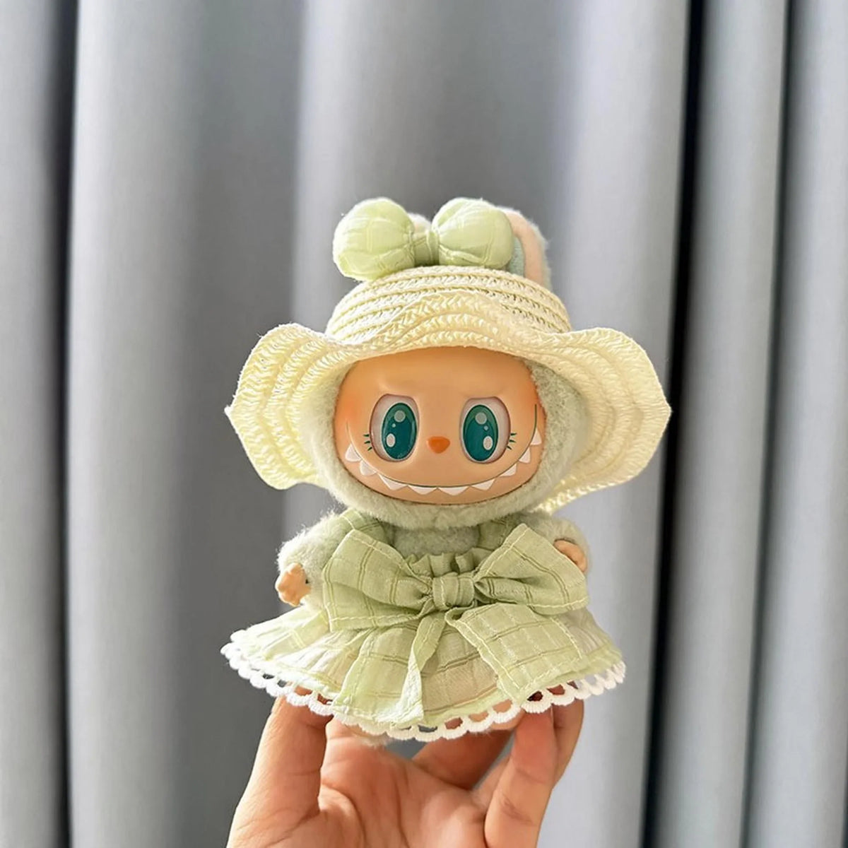 White Wave Straw Hat + Green Candy Skirt With Charms