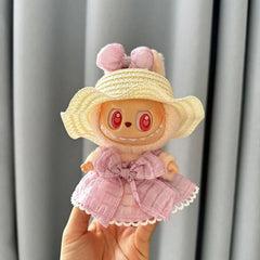 White Wave Straw Hat + Purple Candy Skirt With Charms