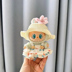 White Wave Straw Hat + Wrinkled Yellow Dress With Accessories
