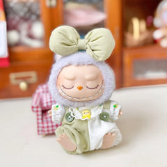 Yellow Bear Green & White Overalls Three-Piece Set