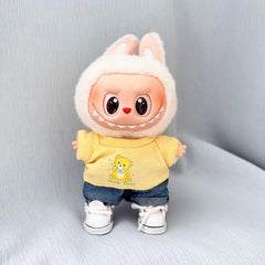 Yellow Bear Tee + Blue Cuffed Pants + White Canvas Shoes