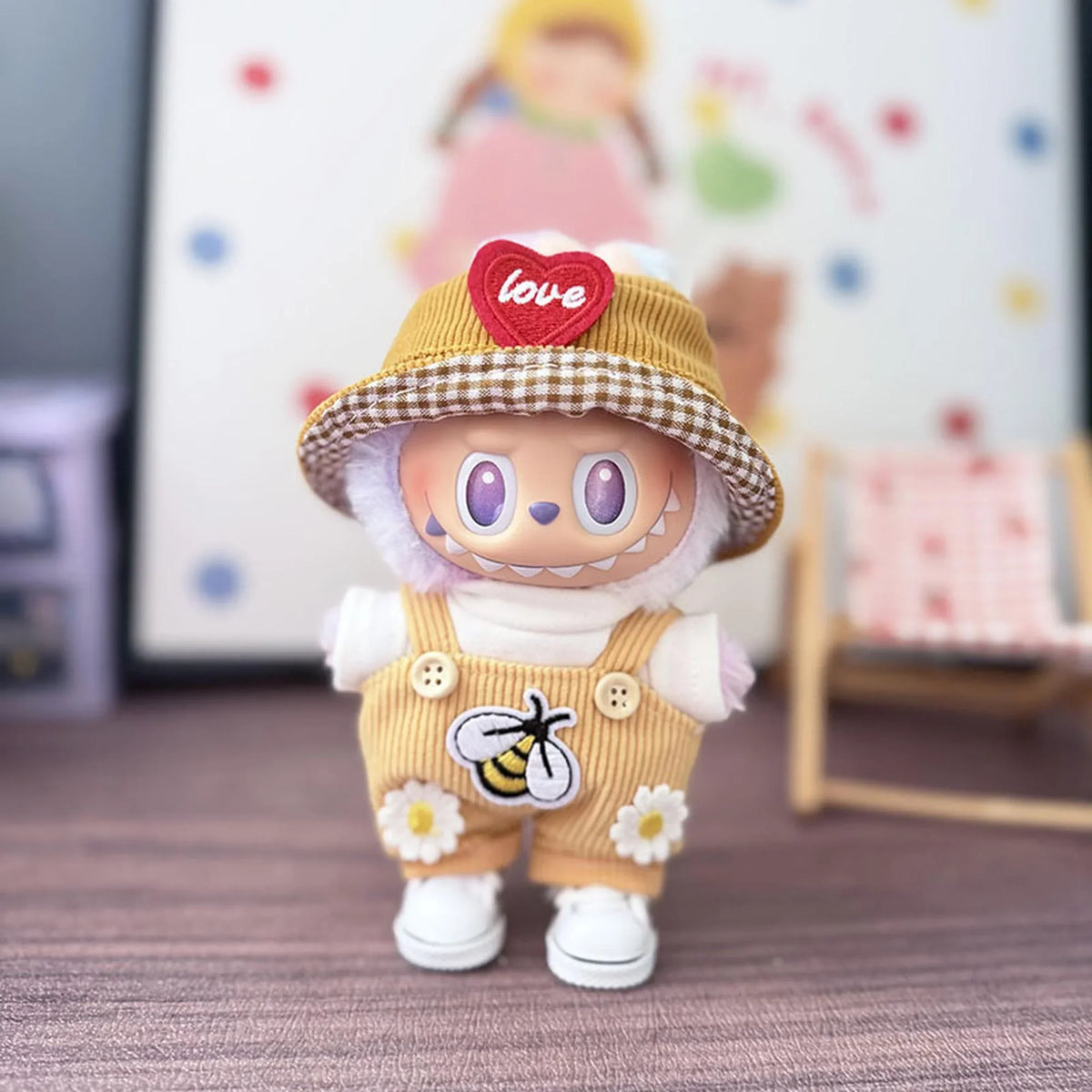 Yellow Bee Overalls + Yellow Heart Hat + White Canvas Shoes