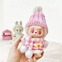 Yellow Bow Pink Striped Knitwear Three-Piece Set