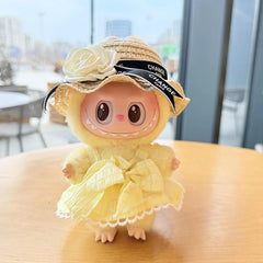 Yellow Candy Skirt + Black-Trimmed White Straw Hat