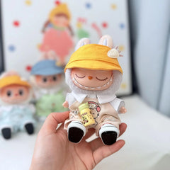 Yellow Carrot Beanie + Cat Ear Headphones Overalls Set + Pink Canvas Shoes + Yellow Water Bottle