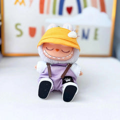 Yellow Carrot Duckbill Hat + Crown Belt Overalls Set In Purple + Purple Canvas Shoes