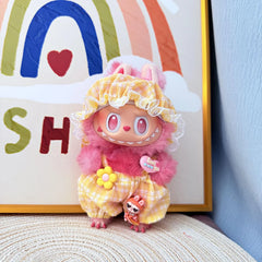 Yellow Checkered Overalls Set With Baby Hat