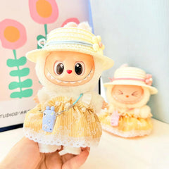 Yellow Flat Cap + Blue Phone Bag + Kd White Leather Shoes + Yellow Lace Petal Skirt