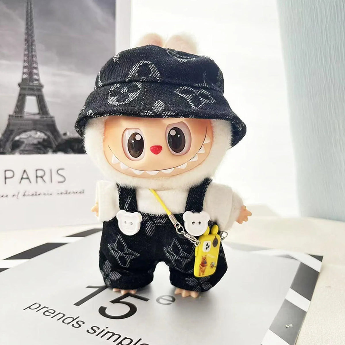 Yellow Phone Bag + White Tee + Black Designer Cap + Black Designer Overalls