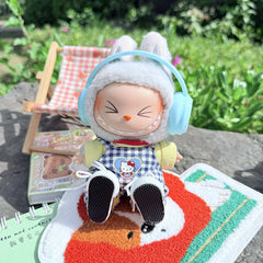 Yellow Picnic Overalls Set + Blue Headphones & Yellow Canvas Shoes