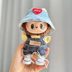 Yellow T-Shirt With Shoe Print, Blue & Red Heart Hat, And Overalls 4-Piece Set