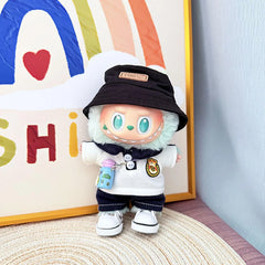 Yyds Black Hat + Noble Blue School Pants + White Canvas Shoes + Blue Water Bottle
